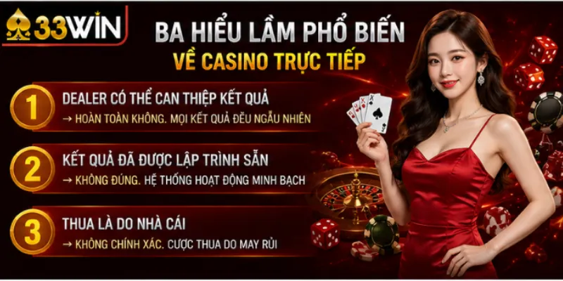 Casino trực tiếp 33Win – Phía sau màn hình là những gì 4 Ba hiểu lầm phổ biến về casino trực tiếp