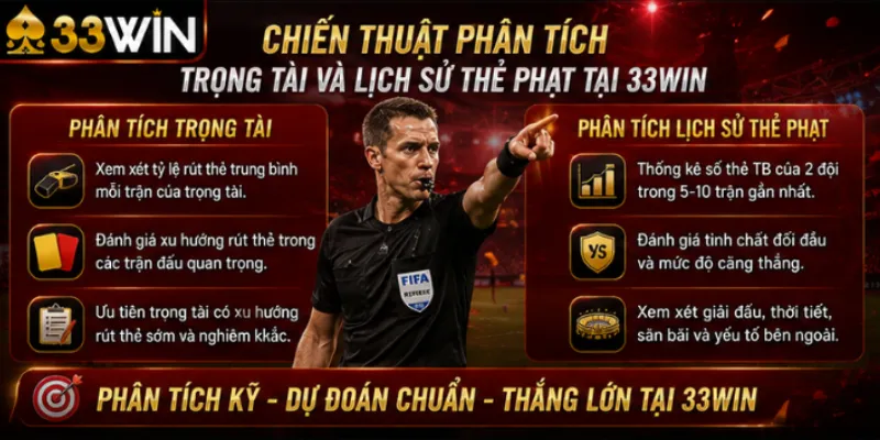 Kèo thẻ phạt 33Win – Hướng dẫn đặt cược thẻ vàng thẻ đỏ hiệu quả 2026 3 Chiến thuật phân tích trọng tài và lịch sử thẻ phạt tại 33Win
